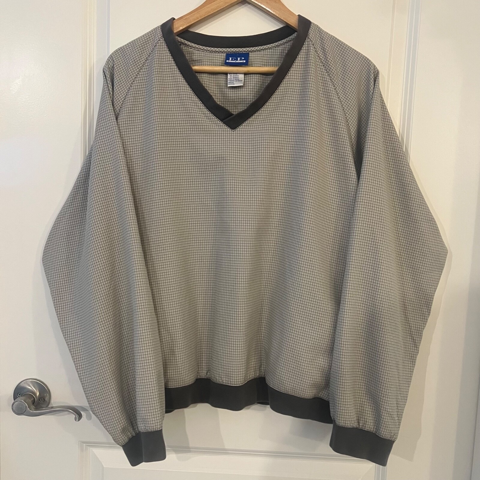Vintage Ep Pro Golf Pullover Women's Large Grey Beige Plaid Sweatshirt